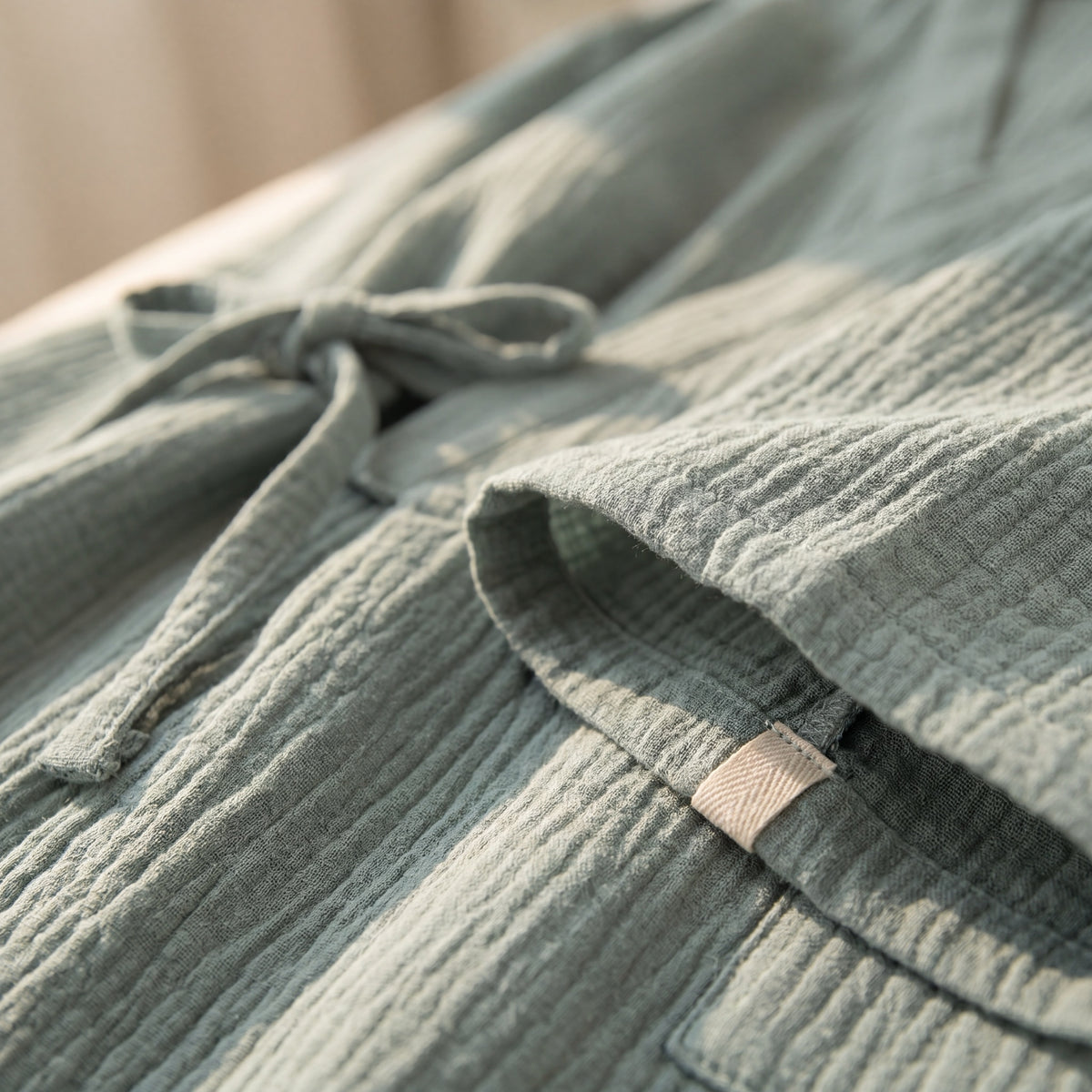 SagePause kimono — Soft breathable cotton — fabric texture close-up