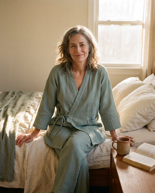 SagePause cooling sleep shirt — same fabric and cut as the kimono top